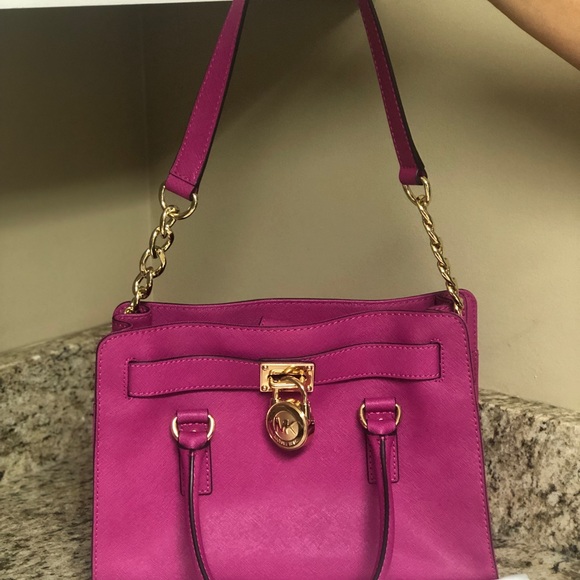 💗Authentic Michael Kors leather satchel fuchsia - Picture 2 of 8